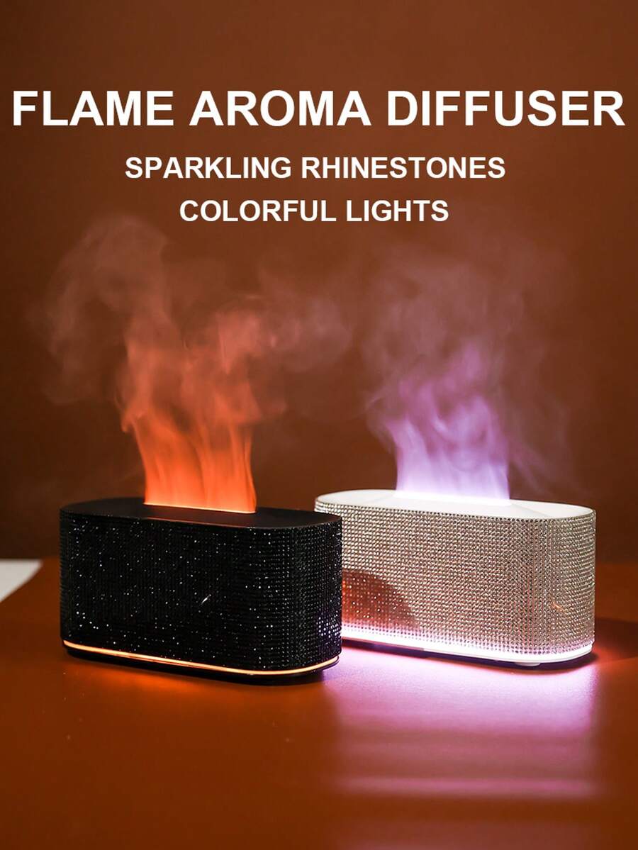 1pc 160ML Mini Ultrasonic 7-Color Gradient Flame Light Diamond Aroma Diffuser, Colorful Humidifier With Visible Mist, Suitable For Home, Office Desk, Bedroom, Car, Travel, Can Add Essential Oils