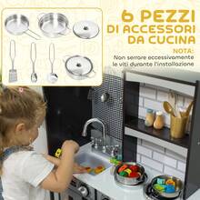 AIYAPLAY Cucina Giocattolo per Bambini, Cucina Legno per Bambini, Cucinetta Giocattoli con Fornelli, Microonde, Armadietti, Lavandino, Pentole, Accessori in Acciaio Inox, 3-8 Anni, 81x27x80cm, Marrone - Multicolore - Visualizzare 6