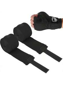 Vendas de boxeo, guardamanos de boxeo, vendas elásticas para manos, paquete de 2 vendas deportivas (5), vendas para artes marciales mixtas Guardamanos elásticos para protección de muñecas y nudillos - Negro - Ver 3