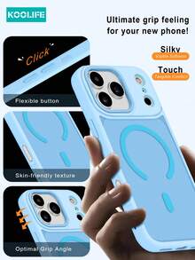 Blue 1pc Koolife Magnetic Charging Matte Personalized Letter Frame Phone Protective Case, Raised Camera Lens, PC+TPU, Compatible With IPhone 17 ProMax/17/17 Pro/17 Air/16/16 Pro/16 Plus/16 ProMax/15 ProMax/15 Pro/15 Plus/14 ProMax/13 ProMax/13 Pro/12 ProMax/11 - Far Peak Blue - View 8