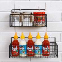 2pcs Kitchen Storage Basket - Drill-Free Wall-Mounted Storage Rack, Metal Storage Rack For Seasoning Bottles/Miscellaneous Jars, Bathroom Storage Basket, Multi-Functional Kitchen/Bathroom Storage Rack, 2/1pc - Multicolor - View 3