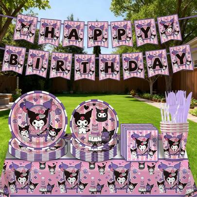 مجموعة حفلة عيد ميلاد بموضوع هيلو كورومي 52 قطعة/102 قطعة/152 قطعة، تشمل الأعلام والأطباق والأكواب والمناديل، لإنشاء مشهد حفلة حلمي بسهولة، مناسبة للأعياد والحفلات والنزهات.