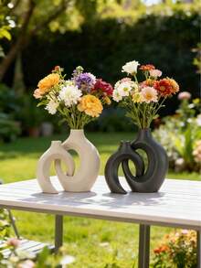 2件套树脂花瓶，现代家居装饰镂空波西米亚风花瓶，客厅咖啡桌婚礼装饰，母亲节、生日、返校、毕业、婚礼等浪漫礼物，卧室寓意花瓶，家庭办公室书架，桌面装饰 - 彩色 - 查看 3