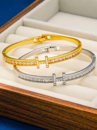 Pulsera de acero inoxidable con forma de H y circonita, adecuada para el uso diario de las mujeres