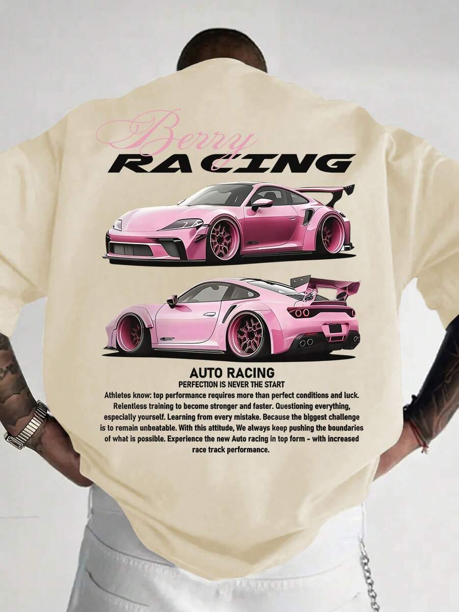 Camiseta de manga corta con estampado de elementos de la cultura de carreras, versátil y de moda para hombres Zrgoth