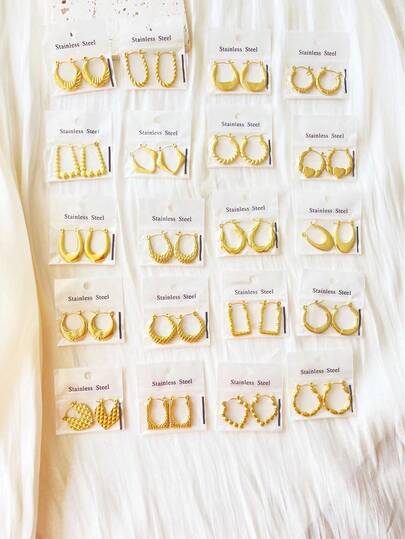 1-10 أزواج من الأقراط الحلقية الكبيرة المطلية بالذهب عيار 18 قيراط من الفولاذ المقاوم للصدأ للنساء، مجوهرات عصرية بتصميم هندسي بسيط مثالي للارتداء اليومي والحفلات، هدية محظوظة - [شحن عشوائي للأنماط]
