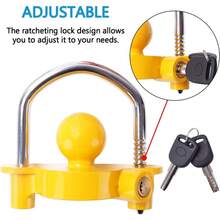 Trailer Ball Lock Hitch Coupler Towing Lock Adjustable Easy Installation Heavy Duty Steel And Aluminum Alloy Base For Towing Caravan Trailer - Yellow - View 3