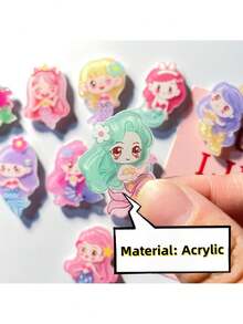 10 Stücke/Set süße kleine Cartoon Meerjungfrau Acryl Kühlschrankmagnet, kreative Heim Dekoration Memo Aufkleber - Verschiedenfarbig - Übersicht 5