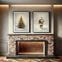 Pósteres de lienzo, impresiones vintage de Papá Noel y árbol de pino, arte de paisaje nevado, decoraciones navideñas, decoración de pared para dormitorio, sala de estar, cocina, baño, regalo ideal moderno para el hogar, perfecto para la decoración de la habitación, estilo festivo del hogar, decoraciones navideñas, escenario invernal, marco opcional
