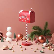 1 Vintage Wrought Iron Christmas Mailbox - Country Cotton-Style Red And White Mailbox With Golden Hinges, 3D Snowflake And Candy Bar Decoration, Indoor/Outdoor Holiday Decoration, Durable Metal Mailbox, Suitable For Porch Or Mantelpiece (Easy To Install)