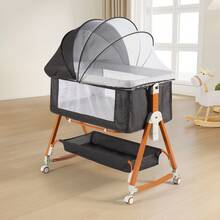 3-In-1 Baby Bassinet, Baby Bed,Baby Crib,Adjustable Bedside Bassinet With Comfy Mattress, Wheels, 6 Height Levels, Easy Folding Portable Crib For Newborns - 深灰色 - 查看 7