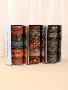 10 Rolls/Box Of Retro Good Luck Washi Tape With Colorful Floral Patterns, Suitable For Diy Crafts, Scrapbooking, Decoration, Craft Material Accessories, Notebooks, And Gift Wrapping. Perfect As A Gift For Friends, Classmates, And Craft Enthusiasts. Back To School , Valentine's Day, Halloween, Christmas, Thanksgiving, Birthday, Homecoming Season Gifts, St. Nicholas Day, Three Kings' Day, Merry Christmas. 10 Rolls Of Rich Floral Planner Tape.