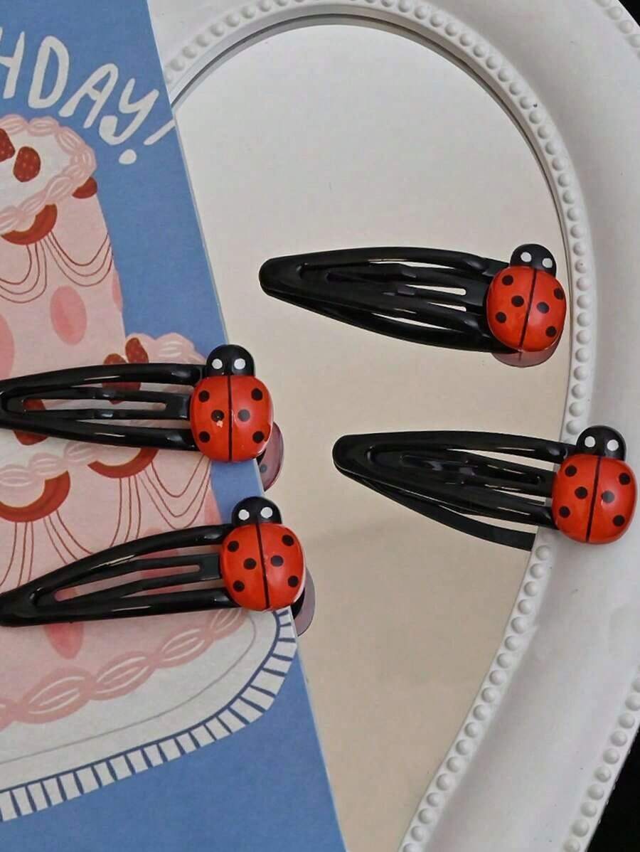 4 Pcs Ladybug Hair Clips, Red Hair Barrettes Hairpin Animal Hair Clips For Girls And Women, Girl Hair Accessories, Insect Hairgrip Back To School Hair Accessories For Hair DecorationHair Accessories Suitable For Halloween Parties, Gatherings, And Cosplay, New Years - 彩色 - 查看 1