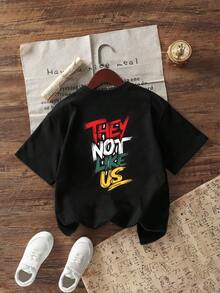 Tween Boy 休闲趣味图案印花圆领短袖 T 恤，夏季上衣 - 黑色 - 查看 3