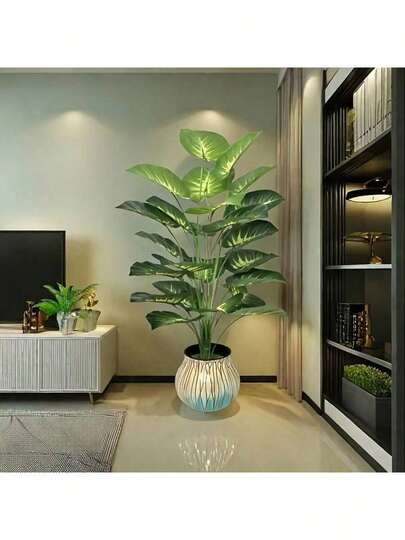 Large Realistic Money Grass Leaf Plant - 18,24large Leaves, Wide Leaf Plant Decoration, Green Wide Leaf Tropical Rainforest Decoration Tree, Suitable For Four Seasons, Indoor And Outdoor Artificial Tree Potted Plants, Very Suitable For Wedding, Hotel, Garden, Courtyard, Photography, Nordic Green Plant Potted Artificial Tree, Outdoor Artificial Green Plant Decoration,No Flower Pot