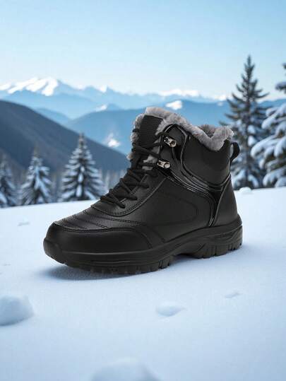  Brand Men Snow Boots Winter Shoes Waterproof Men's Black Boots Warm Plush Couple Shoes Outdoor Wear-Resistant Hiking Boots Male Work Ankle Boots Suitable For Areas With A Temperature Of Minus 10 Degrees Celsius