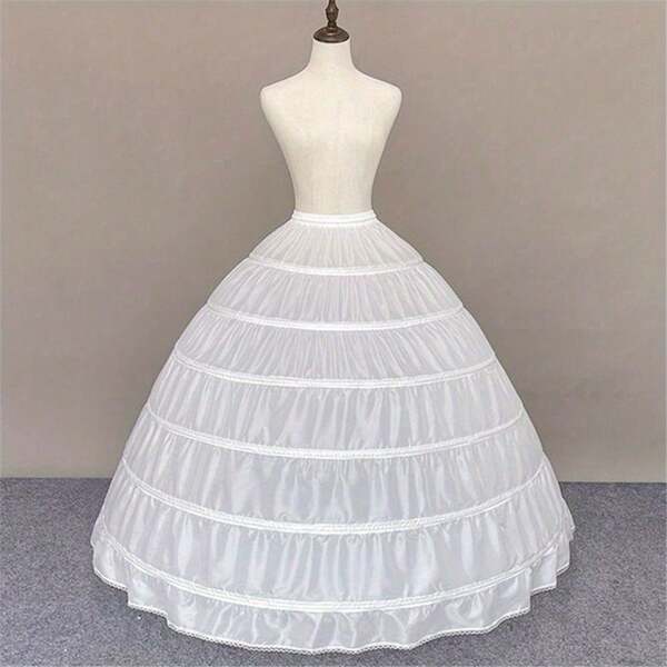 Damen Braut Petticoat, Aufführungskleid, 6-Reifiger Krinoline Unterrock, Weiß, geeignet für Hochzeitskleid, Tanzkostüm, einfacher bodenlanger Unterrock