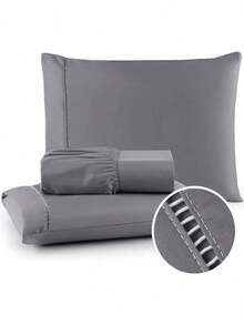 400 Thread Count Bedding Set With Elastic Hotel Standard Ponto Palito All Sizes Bedroom Soft Touch - 灰色 - 查看 1