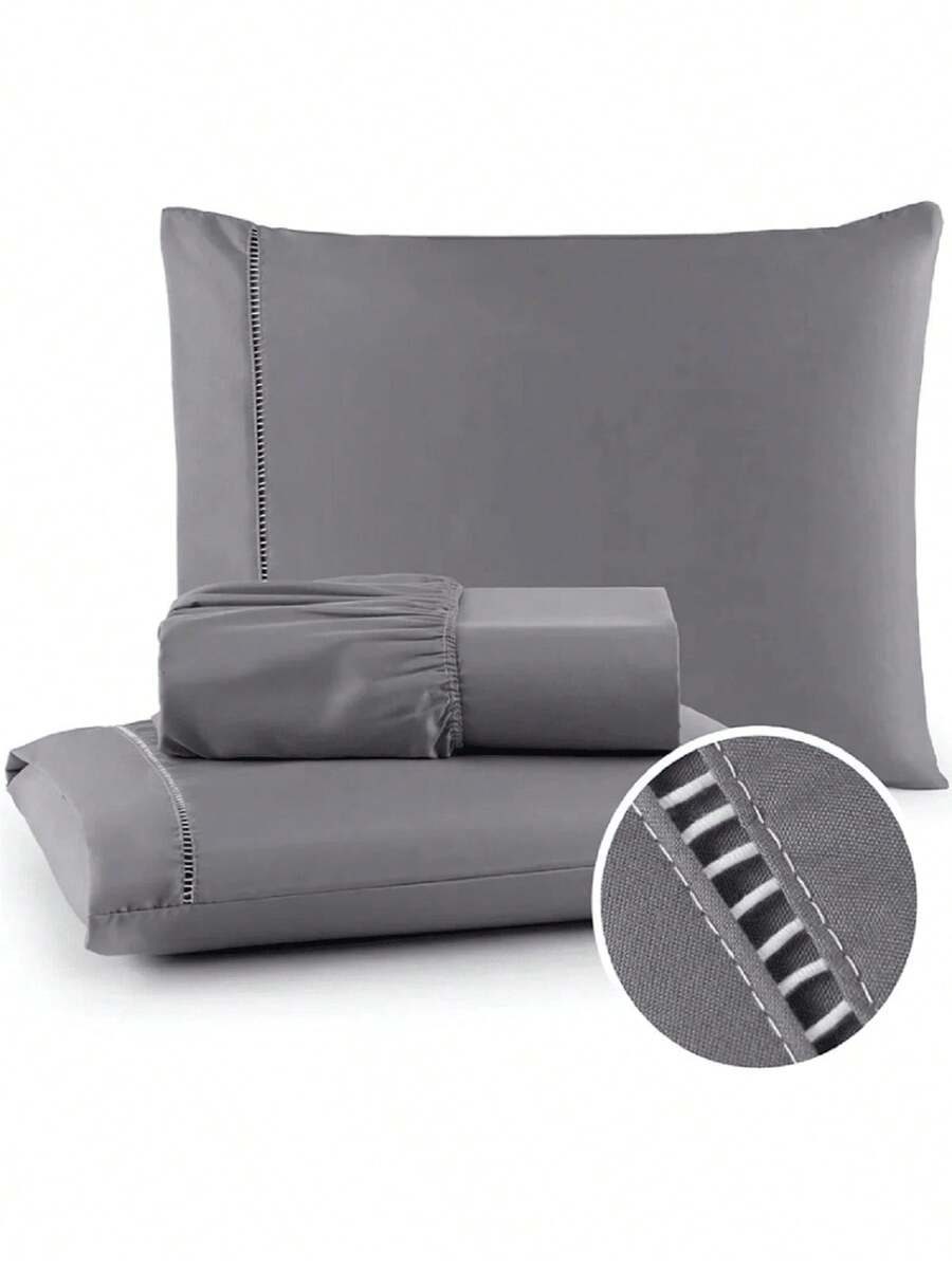 400 Thread Count Bedding Set With Elastic Hotel Standard Ponto Palito All Sizes Bedroom Soft Touch - 灰色 - 查看 1