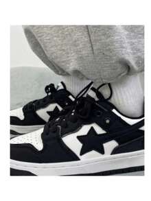 StreetWear Sneakers New Low Sole Skate Shoes Star Sports Women's And Men's Breathable Walking New Arrival Stylish Casual Sneakers Outdoor Street - đen/trắng (sao) - Xem 2