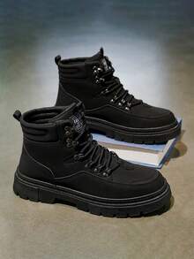 男士高帮休闲靴，新款秋/春绒面靴，黑色毛皮及踝靴，男鞋 - 黑色 - 查看 8