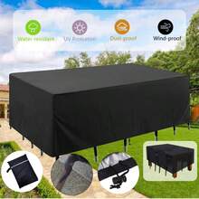 [Cubierta negra resistente a los rayos UV y a la nieve] 1 pieza Cubierta de muebles de patio resistente - Protector de mesa de poliéster 210D para exteriores, con sujetadores elásticos, impermeable, a prueba de lluvia, a prueba de nieve, a prueba de polvo, a prueba de viento, resistente a los rayos UV y resistente al sol - Negro - Ver 3