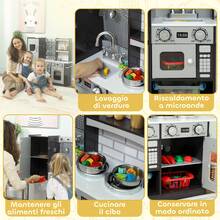 AIYAPLAY Cucina Giocattolo per Bambini, Cucina Legno per Bambini, Cucinetta Giocattoli con Fornelli, Microonde, Armadietti, Lavandino, Pentole, Accessori in Acciaio Inox, 3-8 Anni, 81x27x80cm, Marrone - Multicolore - Visualizzare 5