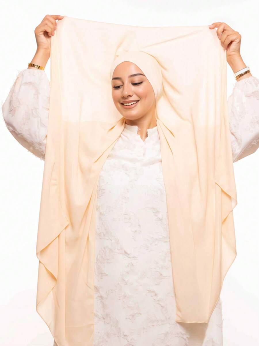 1 buc Eșarfă din șifon instant, clasică, casual, pulover, culoare solidă, material modal confortabil și respirabil, panglică elastică, turban cu eșarfă din șifon, eșarfă multifuncțională, potrivită pentru purtarea zilnică musulmană, rochie