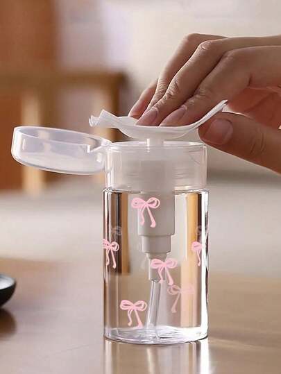 2pcs/Set Pink Bow Transparent PET Refillable Travel Bottles, Makeup Remover Dispenser Bottles With 3.38oz/6.76oz Portable Pump, Suitable For Nail Polish Remover, Toner And Makeup Remover, Dome Design, Hand Wash Only, Reusable (Hand Measured, 2cm Error Is Normal, Milliliter Is The Precise Unit)