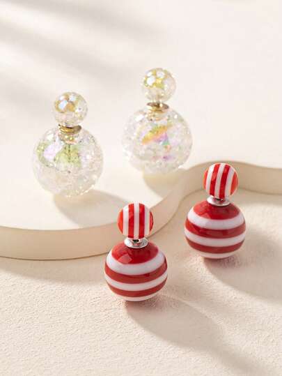 1 Pair Cute Small Ball Front & Back Earrings For Women, Suitable For Holidays, Birthdays, Dates, Parties, Vacations, Daily Wear