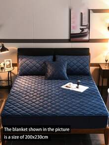 3件套藏蓝色水晶绒绗缝柔软床上用品套装（1个床笠+2个枕套），适用于卧室和客房，可机洗，四季皆宜 - 寶藍色 - 查看 5