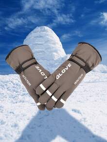 1 Pair Glove Winter Fashion Letter Print Ski Gloves, Thermal Lined Thick Long Warm Gloves, Outdoor Cycling Anti-Slip Palms Sports Gloves, Adjustable Windproof Motorcycle Riding Gloves, Outdoor Fitness Gloves, Snow Gloves - Multicolor - View 7