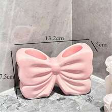 Pink Bow Ceramic Holder - Butterfly Toothbrush Holder, Makeup Brush Organizer And Decorative Storage - Pink Bow Bathroom Decor And Vanity, Desk Or Girls Room Accessories - 淺粉色 - 查看 6