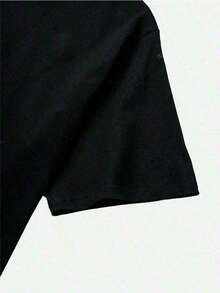 Camiseta casual de mujer, 100% algodón, con estampado gráfico de playa y océano, camiseta de manga corta con cuello redondo casual y cómoda, ropa de primavera y verano, adecuada para cualquier ocasión, color sólido, casual, uso diario. - Negro - Ver 2