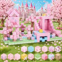 64/100/128/160片磁性积木 - 童话粉色城堡，梦幻城堡磁性积木套装，STEM教育学习玩具，创意磁性积木玩具，STEM感官立方体。DIY搭建游戏感官礼物，节日和生日礼物，适合男孩女孩（部分颜色随机） - 彩色 - 查看 3