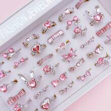 10 件套奢华玻璃镶嵌合金女士戒指套装，可爱优雅的蝴蝶结，心形混合款式，可打开戒指，适合派对、婚礼、日常佩戴、时尚珠宝、最佳礼物，随机搭配 - 10個隨機玻璃戒指 - 查看 13