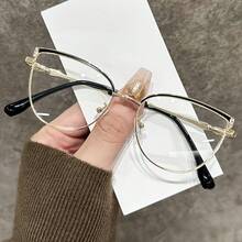 Graceful Full Rim Round Eyeglasses - Metal Frame, Clear Lens, Suitable For School, Business Or Fashion Accessories, Fashionable Eyeglasses, Durable Eyeglasses, Women's Optical Lenses, Women's Rest Eyeglasses, Women's Optical Eyeglasses, Women's Lens Frames - 黑金 - 查看 9