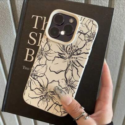 1pc TPU Material Minimalist Artistic Ink Floral Full Screen Pattern Phone Case Compatible With IPhone 17 Pro Max/17/16 Pro Max/15/13/12/11, S20 FE/A15/S24/A55, Redmi Note 11/12/13 Pro, Shock-Proof Soft Protective Cover