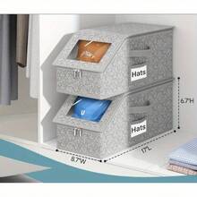 LEATVOOK 2PC/1PC Extra Large Baseball Hat Organizer , Hat Storage Box With Heavy-Duty Hidden Handle - Stackable Expandable Organizer, TPU Window & Cardboard Base, Non-Woven Fabric For Baseball Caps, Fitted/Fashion Glasses/Scarves - Holds 13-15 Hats (Grey, Foldable Closet Case), Bin, Can Organizer, Storage Organizer, Stackable Storage, Storage Container, Box Storage, Organizer Storage For Things, Storage Haven, Storage Boxes For Organizing, Organizer Bins, Multi Purpose Storage Box, Storage Bins For Shelves, Storage Box For,Perfect Christmas Gift. - Grey - View 5