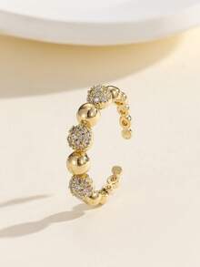 1pc Twisted Copper Micro-Inlaid Fashion Ring, Stylish & Versatile Delicate Accessory For Women