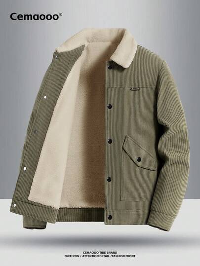 Chaqueta de hombre con forro térmico de invierno, gruesa y cálida, de estilo casual y versátil, con bolsillos laterales con solapa de gran capacidad, puños con botones y cuello vuelto suave y cómodo, para otoño