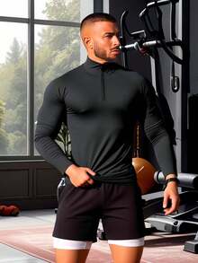 Freedom Top de fitness de cuello alto para hombres, ropa de salida para correr y ciclismo, con media cremallera, ropa deportiva para exteriores, informal para exteriores, mangas largas con silueta estilizada, adecuado para maridos y novios que aman usar todo el año - Negro - Ver 8