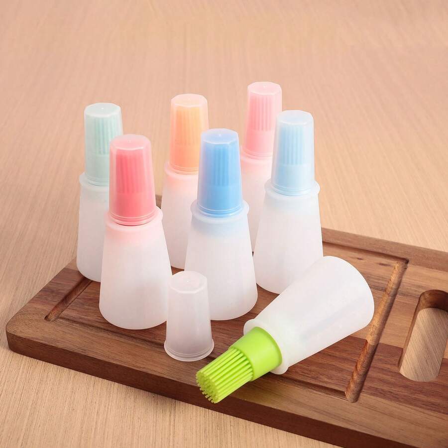 1 pieza Brocha de silicona para aceite, brocha para untar con tapa y escala de medición para cocina, hornear y asar a la parrilla