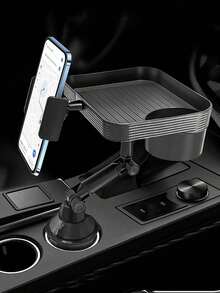 Car Armrest Box Tray, Makeup Counter, Drink Cup Holder, Storage Organizer, Co-Pilot Streaming Holder - Black - View 14