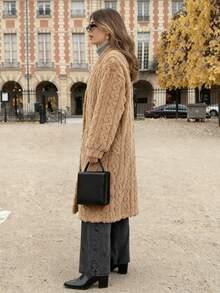 Women's Elegant Jacquard Long Sleeve Button Down Long Casual, Date, Street Wear Coat, Autumn/Winter - Brown - View 3