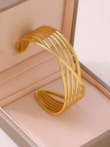 1件优雅法式不锈钢蝴蝶花朵手链，高端钛钢手链，适合女士日常佩戴、派对装扮、派对礼物、女友生日礼物 - 金黃色 - 查看 6