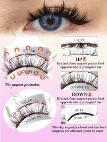 MAANGE 1 Set CC Curling Magnetic Eyelashes Kit, Includes Magnetic Clips, Cat Eye Shape, Natural & Realistic, Reusable, Strong Magnetic Adsorption, Round Magnetic, Portable, Faux Mink Material, Suitable For Daily Wear, Waterproof, No Eyelash Glue Required - Spiky Manga Lashes - View 7