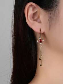 1 Pair 18K Gold Plated Copper Delicate Chic Luxury Red Heart Knot Fashion Earrings, Gift For Women, Suitable For Daily Wear - Yellow Gold - View 4