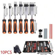 Wood Chisel Set 10 Pieces Woodworking Tools Sharpening Stone With Storage Box UK - Orange - View 2