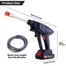 Cordless Pressure Washer, Portable Power Washer For Patio & Car, 6 In 1 Battery-Operated System With 5M Hose, Jet Wash Tool With Dual Batteries, High-Pressure Cordless Jet Cleaner - Black - View 10